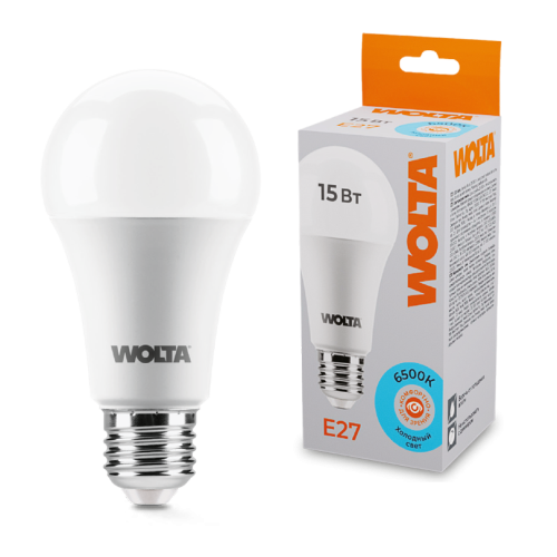Светодиодная лампа WOLTA 15Вт 6500К E27 груша матовая 25W60BL15E27