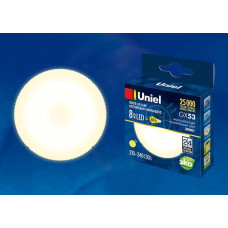 Лампа светодиодная (UL-00001672) Uniel GX53 8W 3000K матовая LED-GX53-8W/WW/GX53/FR PLZ01WH