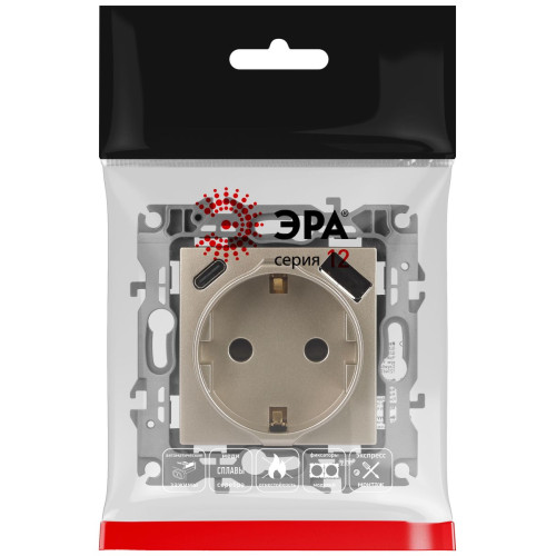 Розетка со шторками с USB type-A+C Эра 12-4108-04 Б0067727