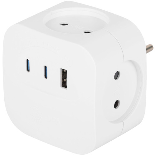 Разветвитель электрический ЭРА SP-4-3USBAC-W на 4 розетки + 3 USB A+C со шторками 10А белый Б0069083