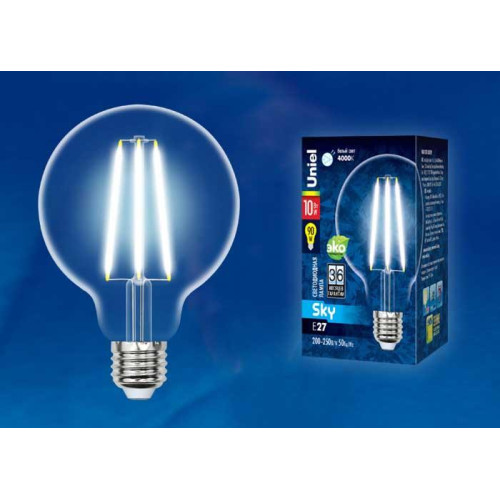 Лампа светодиодная филаментная (UL-00004862) Uniel E27 10W 3000K прозрачная LED-G95-10W/3000K/E27/CL PLS02WH