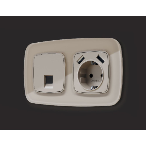 Лицевая панель для розетки с/з со шторками 2USB A+A Ambrella Volt Omega OP3690