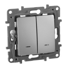 Переключатель двухклавишный Legrand Etika с подсветкой 10A 250V алюминий 672416