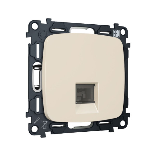 Комплект механизма компьютерной розетки Ambrella Volt RJ-45 (8P8C) CAT6A экранированной с автоматической защитной шторкой OMEGA MO332005 Бежевый матовый QUANT (OP3320, VM185)