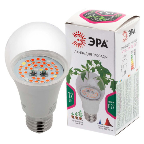Фитолампа для растений светодиодная ЭРА E27 12W 1310K FITO-12W-RB-E27-K Б0039070