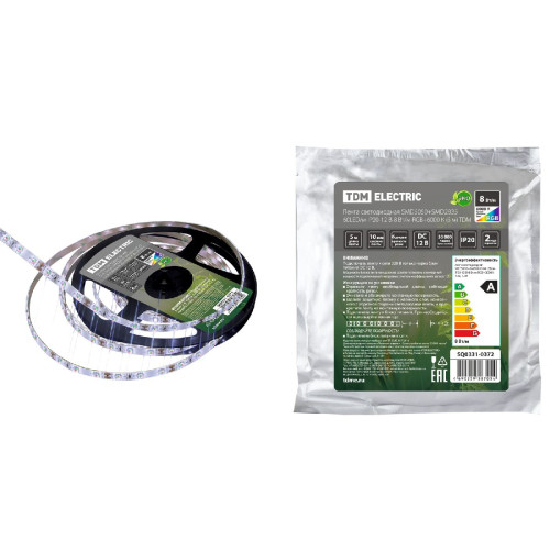 Светодиодная лента TDM Electric 12В 5050/2835 8Вт/м RGB/6000K 5м IP20 SQ0331-0372