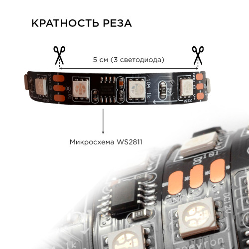 Комплект цифровой светодиодной ленты Apeyron 12В 5050 14,4Вт/м RGB 2м IP65 86ЦЛ