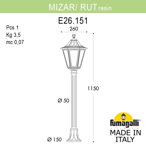 Ландшафтный светильник Fumagalli MIZAR.R/RUT E26.151.000.AYE27