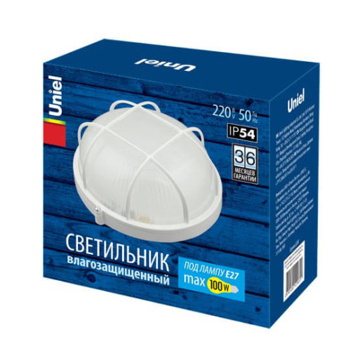 Потолочный светильник Uniel UWL-R02 100W/E27 IP54 WHITE Kруг/Решетка