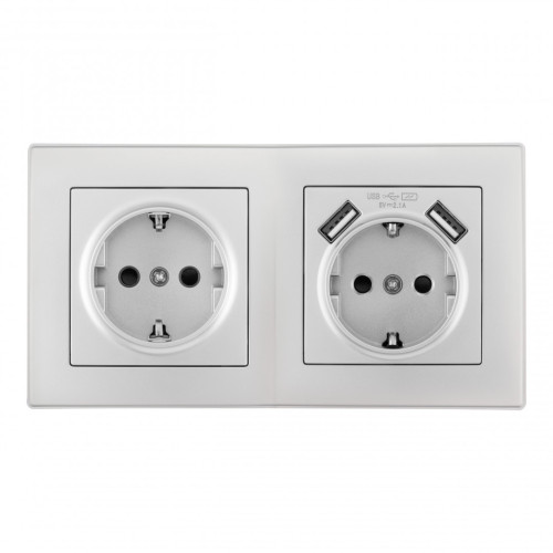 Розетка двойная (двухпостовая) c USB Arte Milano SET06-2-47-1-40-1 silver