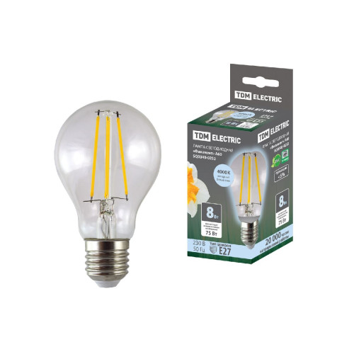 Лампа светодиодная филаментная TDM Electric E27 8W 4000K прозрачная SQ0340-0253