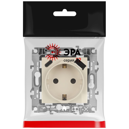Розетка со шторками с USB type-A+C Эра 12-4108-02 Б0067731