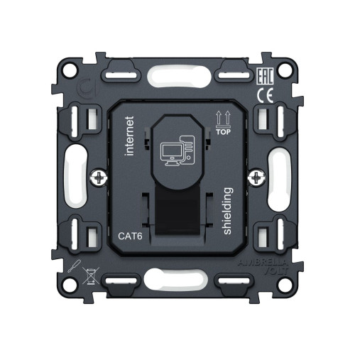 Механизм компьютерной розетки RJ-45 (8P8C) CAT6A экранированной с автоматической защитной шторкой QUANT Ambrella Volt VM185