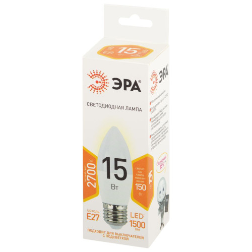 Лампа светодиодная Эра STD LED B35-15W-827-E27 2700K свеча