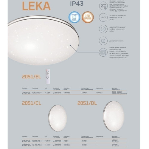 Настенно-потолочный светодиодный светильник Sonex Leka 2051/DL