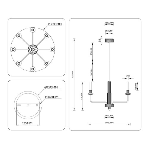 Люстра на штанге Ambrella Light High Light Ceramo Modern LH53126
