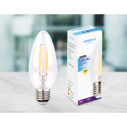 Лампа светодиодная филаментная Ambrella light E27 6W 4200K прозрачная 202220