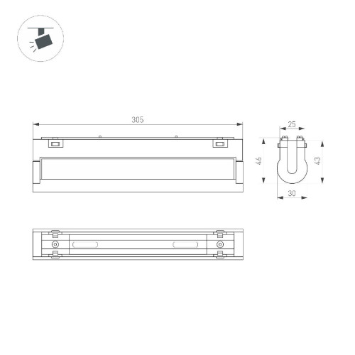 Трековый магнитный светильник Arlight MAG-VIBE-FLAT-TURN-L305-12W Day4000 (BK, 110 deg, 48V, TUYA Zigbee) 044187
