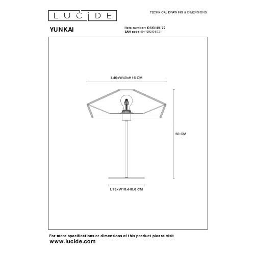 Настольная лампа Lucide Yunkai 10513/40/72