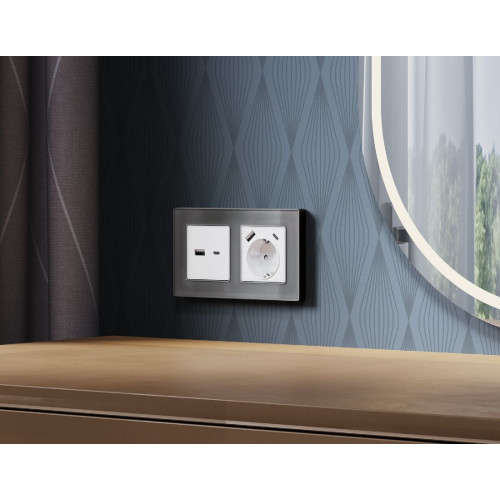 Комплект механизма розетки 2USB A+C 20W (быстрая зарядка) с/з Ambrella Volt Alfa MA130010