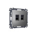 Комплект механизма компьютерной двойной розетки RJ-45 Ambrella Volt MA662110 (8P8C) CAT6 с автоматической защитной шторкой Alfa Антрацит серый Quant