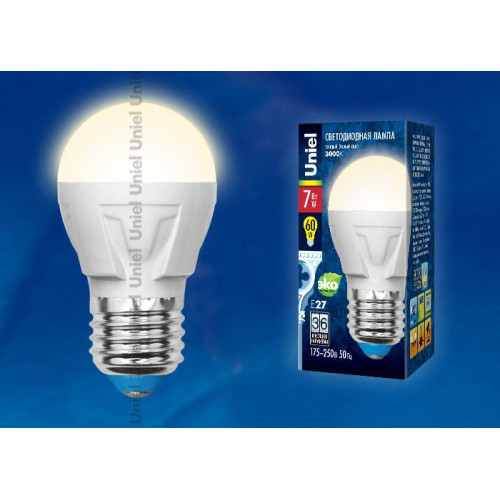 Лампа светодиодная (UL-00002419) Uniel E14 7W 3000K матовая LED-G45 7W/WW/E14/FR PLP01WH