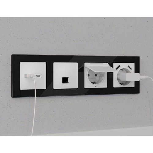 Комплект механизма компьютерной розетки RJ-45 экранированной с автоматической защитной шторкой Alfa Белый матовый Quant Ambrella Volt MA132005 (AP1320, VM185)