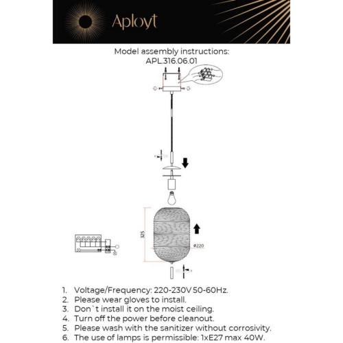 Подвесной светильник Aployt Mattia APL.316.06.01
