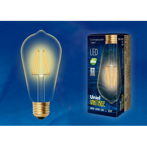 Лампа светодиодная филаментная (UL-00002359) Uniel E27 6W 2250K прозрачная LED-G95-6W/GOLDEN/E27 GLV21GO