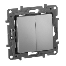 Переключатель двухклавишный Legrand Etika 10A 250V алюминий 672412