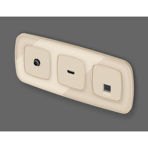Комплект механизма компьютерной розетки Ambrella Volt RJ-45 (8P8C) CAT6A экранированной с автоматической защитной шторкой OMEGA MO332005 Бежевый матовый QUANT (OP3320, VM185)