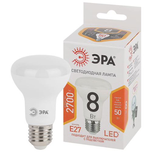 Лампа светодиодная Эра E27 8W 2700K LED R63-8W-827-E27 Б0020557