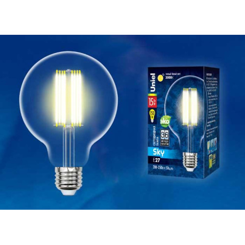 Лампа светодиодная филаментная (UL-00004863) Uniel E27 10W 4000K прозрачная LED-G95-10W/4000K/E27/CL PLS02WH
