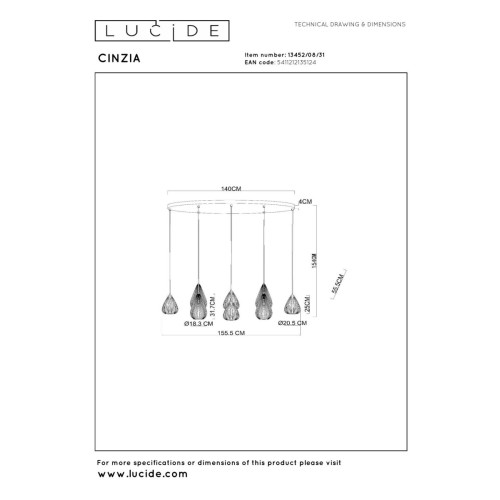 Подвесной светильник Lucide Cinzia 13452/08/31