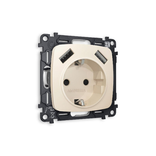 Комплект механизма розетки 2USB A+A 18W (быстрая зарядка) с/з Ambrella Volt Omega MO329010