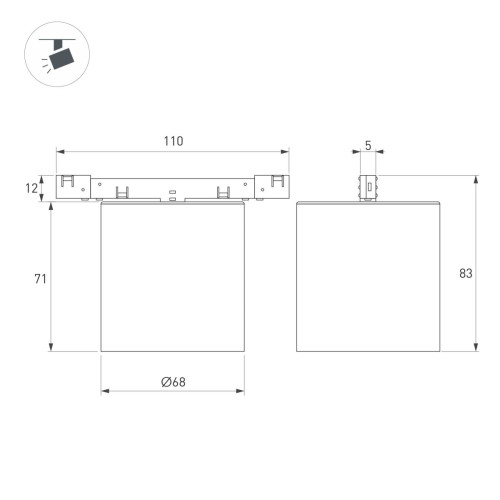 Трековый магнитный светильник Arlight MAG-MICROCOSM-POINT-R68-7W Day4000 (WH, 36 deg, 24V) (IP20 Металл) 051827