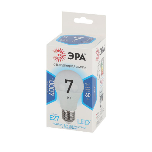 Лампа светодиодная Эра E27 7W 4000K LED A60-7W-840-E27 Б0029820