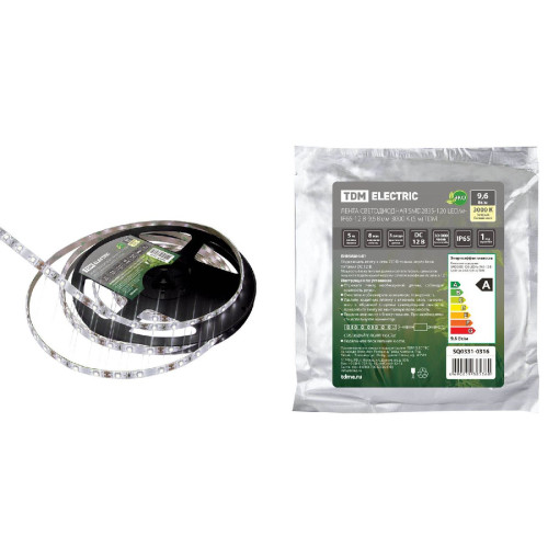 Светодиодная влагозащищенная лента TDM Electric 12В 2835 9,6Вт/м 3000K 5м IP65 SQ0331-0316