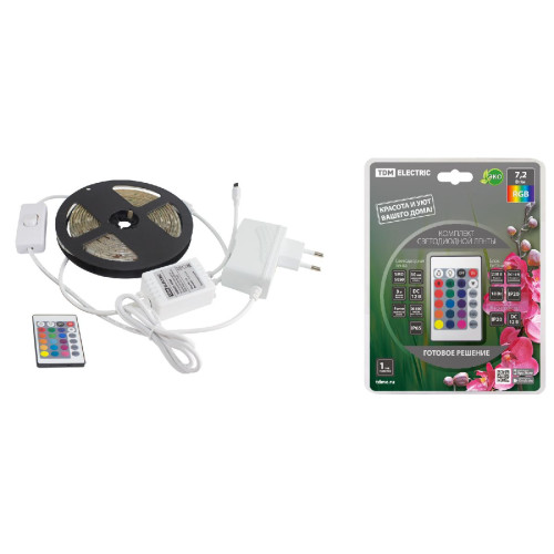 Светодиодная влагозащищенная лента TDM Electric 12В 5050 7,2Вт/м RGB 3м IP65 SQ0331-0236