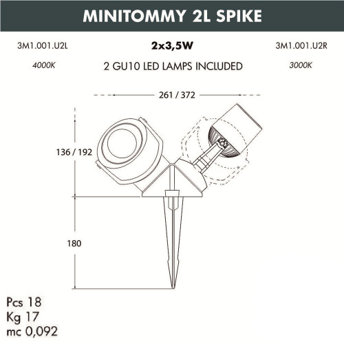 Ландшафтный светодиодный светильник Fumagalli Minitommy 2L Spike 3M1.001.000.AXU2L
