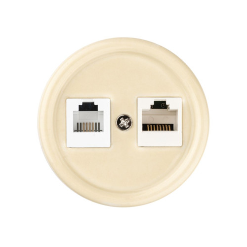 Розетка телефонная RJ11 + компьютерная RJ45 сл. кость Болонь TDM Electric SQ1820-0352