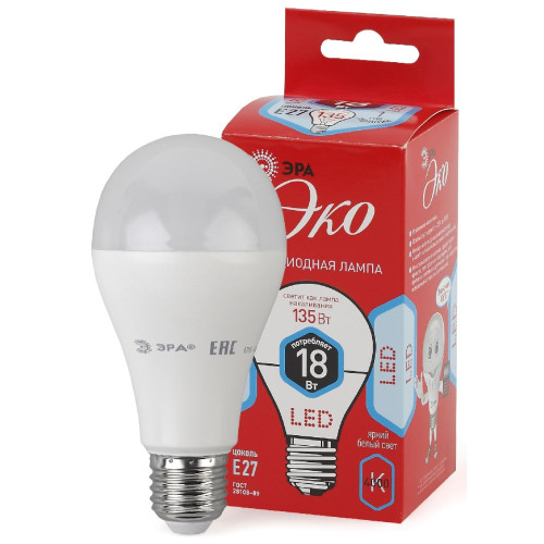 Лампа светодиодная Эра E27 18W 4000K ECO LED A65-18W-840-E27 Б0031708