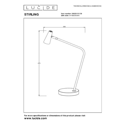 Настольная лампа Lucide Stirling 36620/03/30