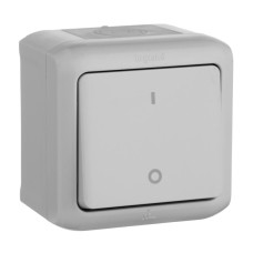 Выключатель одноклавишный двухполюсный Legrand Quteo 10A 250V IP44 серый 782339