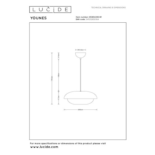Подвесной светильник Lucide Younes 65404/40/41