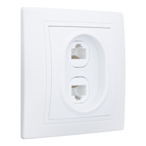 Розетка двойная компьютерная RJ45 скрытой установки IP20, белая 