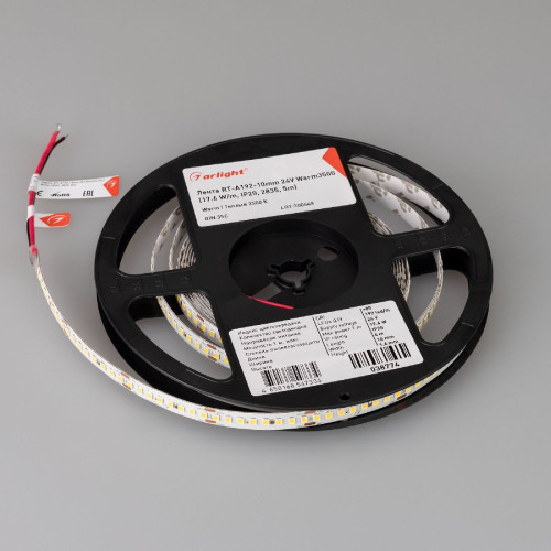Светодиодная лента Arlight RT-A192-10mm 24V Warm3500 17.6 W/m, IP20, 2835, 5m 038774