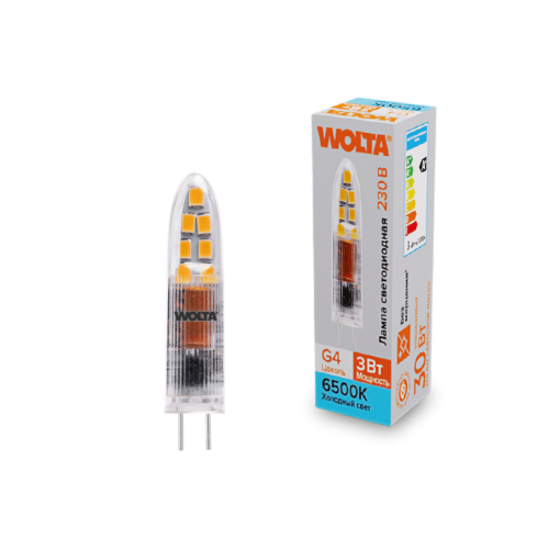Светодиодная лампа WOLTA 3Вт 6500K G4 матовая WSTD-JC-220V3W6KG4-P