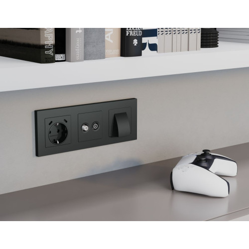Комплект механизма розетки TV оконечной + SAT 5-862MHz 3.5dB/950-2150MHz 3.5dB Alfa Графит мягкое касание Quant Ambrella Volt MA913310 (AP9133, VM217)