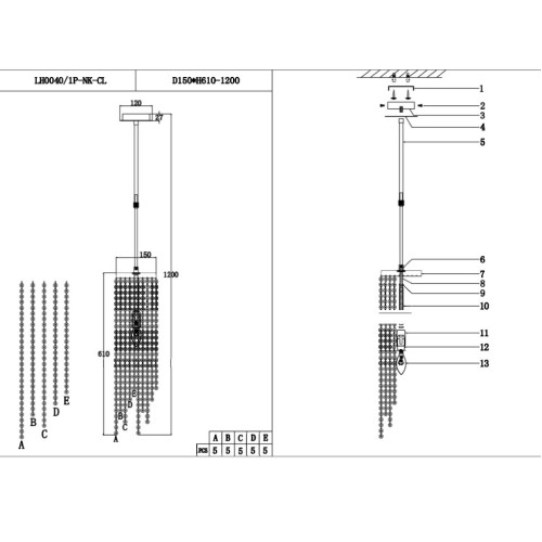 Подвесной светильник Lumien Hall Markellin LH0040/1P-NK-CL
